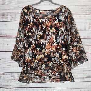 Boho 70's Festival Top Sheer Wide Sleeve Sz L Earthy Whimsy Fairy Dopamin Blouse